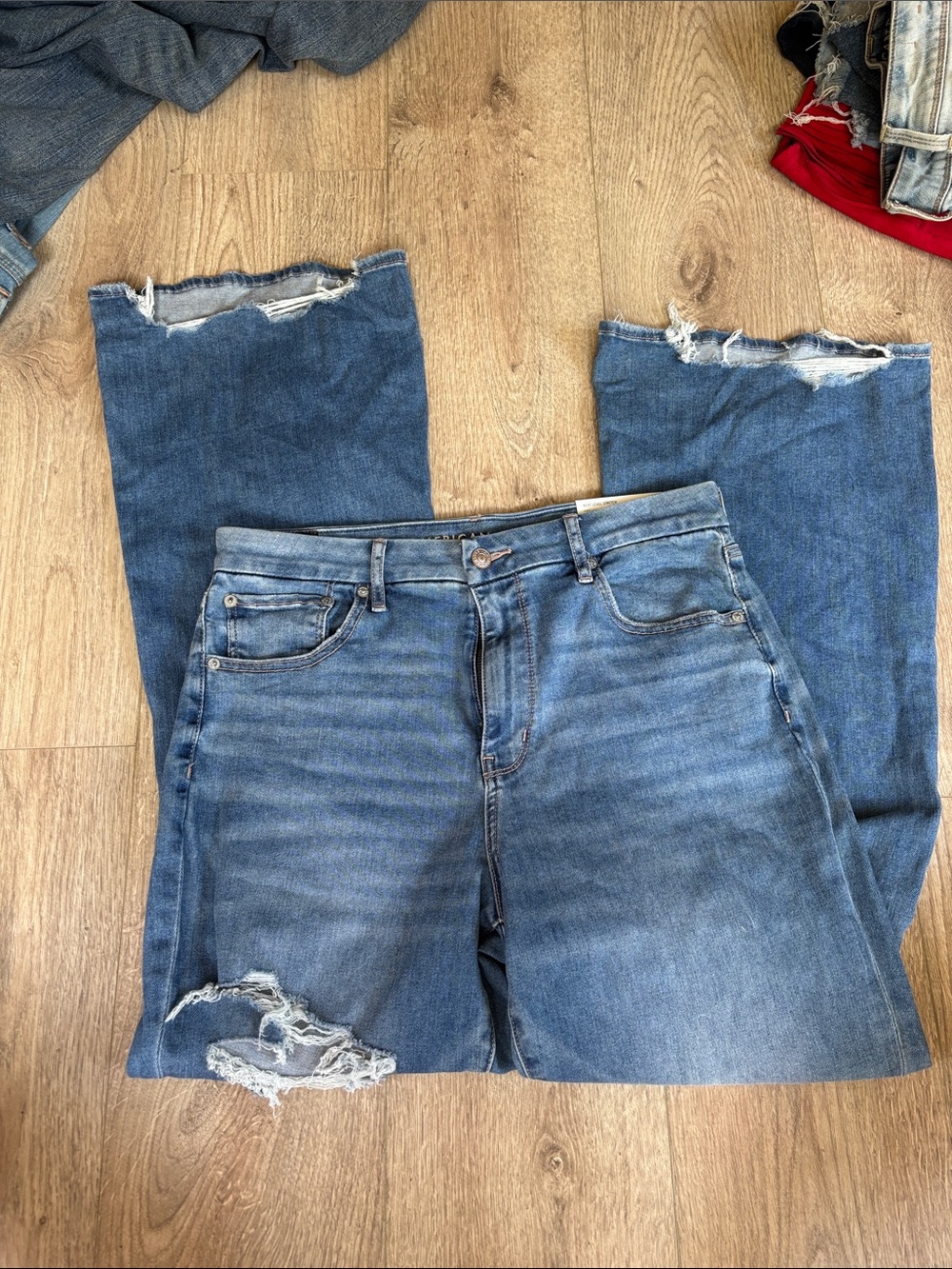 Raw Hem Distressed Blue Denim Jeans